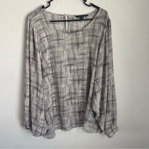 Zac & Rachel Black and White Textured Blouse Flowy Sleeve Plus Size 2X